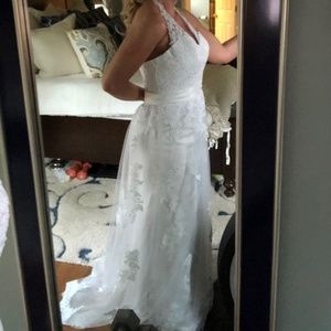 Halter style white lace wedding dress